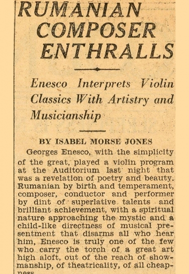 George Enescu - recital la Los Angeles  (3 ianuarie 1928)